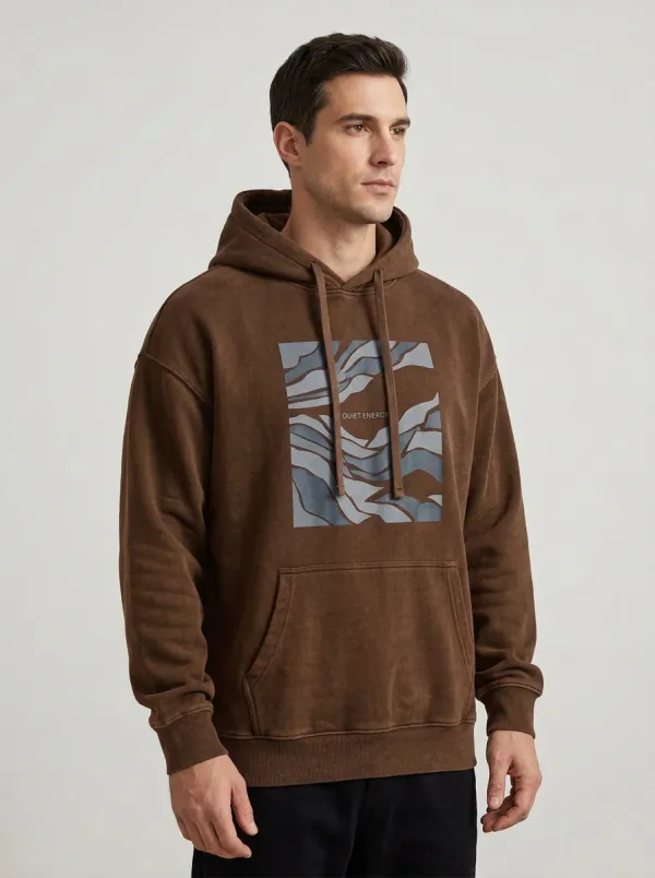 Men's Quiet Energy Abstract Wave Graphic Print Hoodie