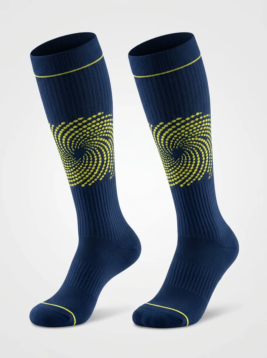Women's Navy and Yellow Spiral Pattern Knee-High Socks