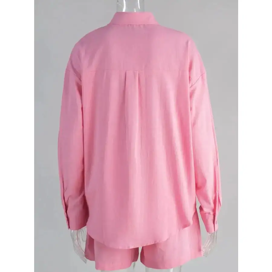 Button Up Long Sleeve Shirt and Shorts Set
