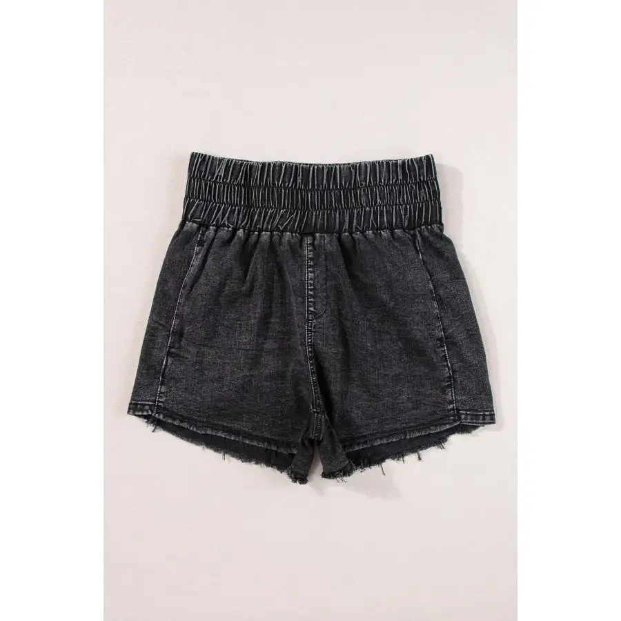 Refined High Waist Raw Hem Denim Shorts