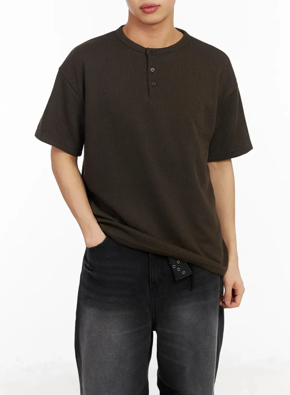 Men's Classic Henley Ribbed T-Shirt