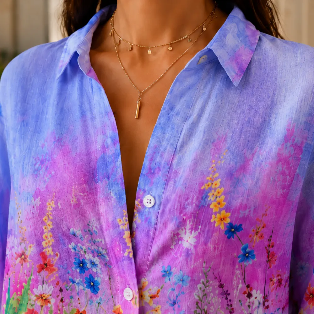 Relaxed Flowing Button-Front Blouse