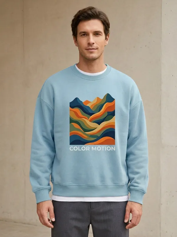Men's Abstract Mountain Landscape Color Motion Printed Sweatshirt
