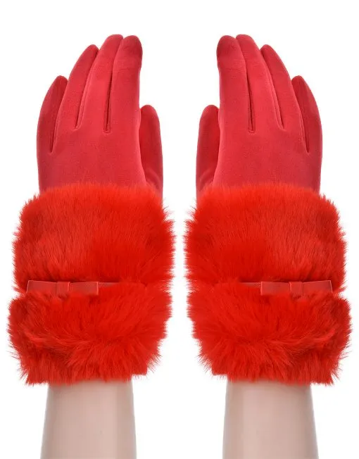 Band Detail Faux Fur Gloves