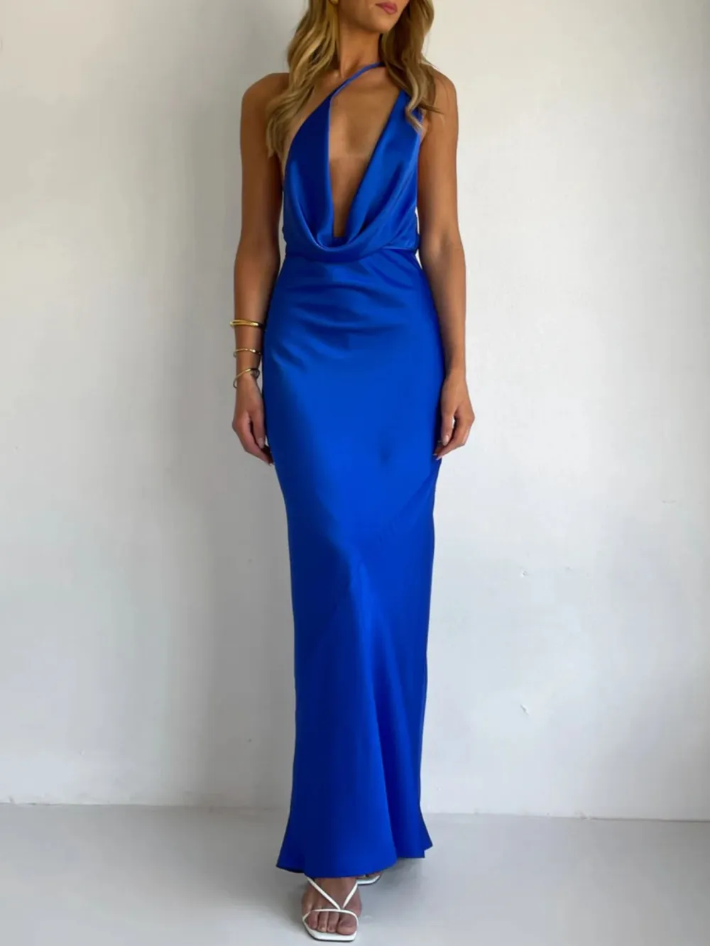 Gathered Detail Satin Maxi Dress