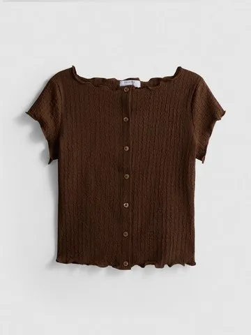 7-15yrs | Crinkle Textured Lettuce Trim Blouse