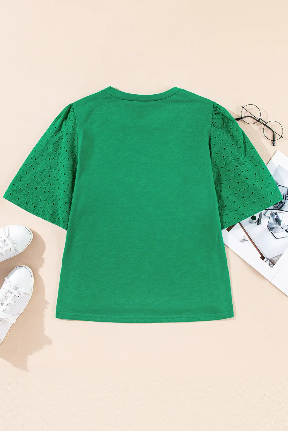 Bright Green Eyelet Embroidered Patchwork