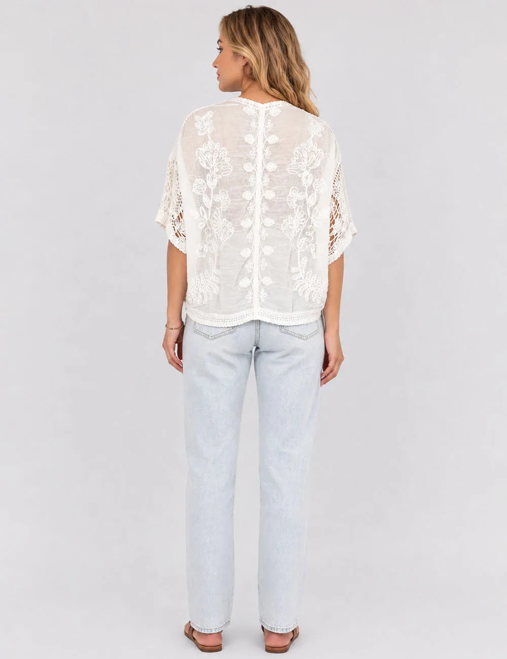 Boho Embroidery Crochet Knit Sleeves Cardigan
