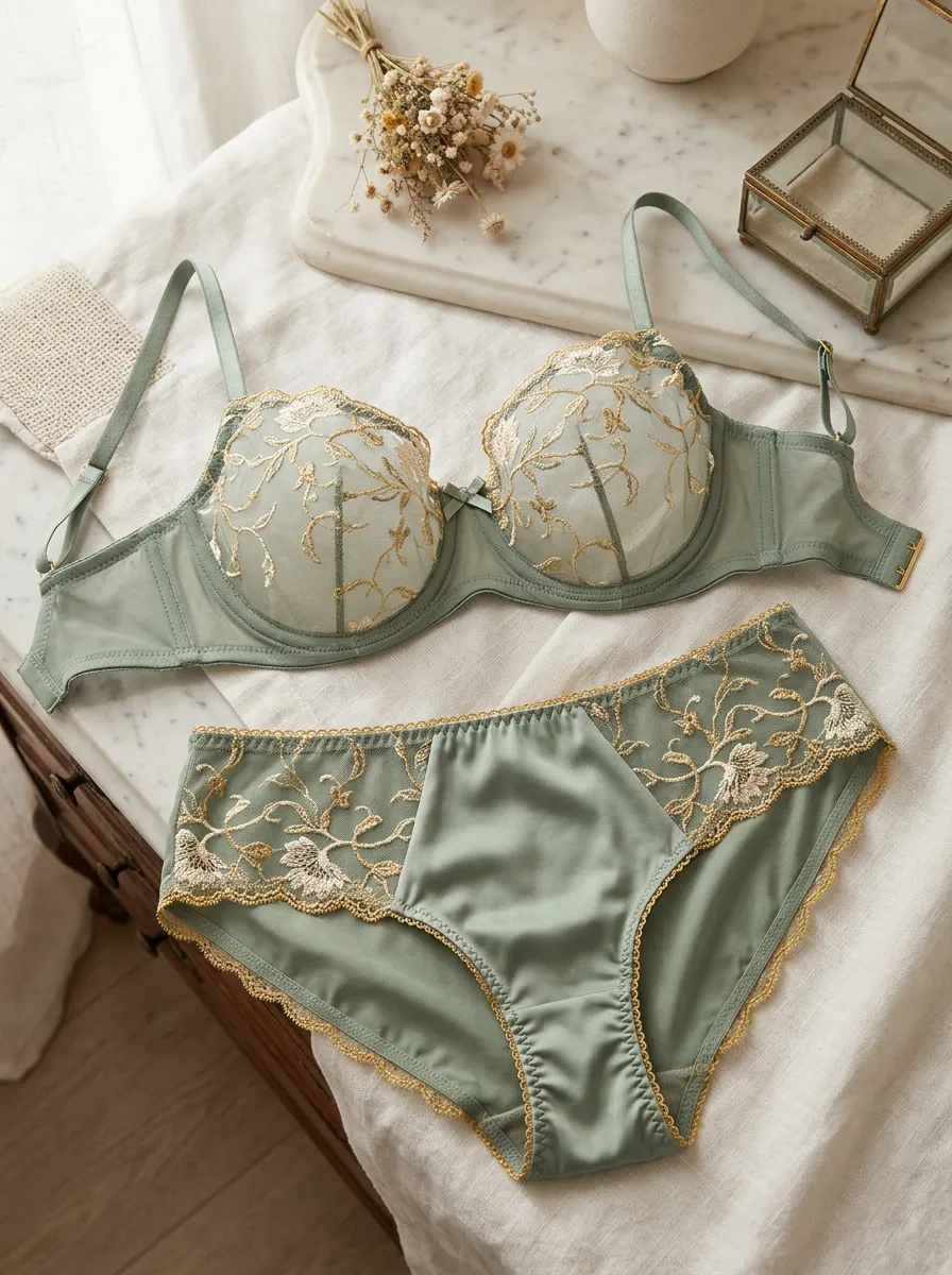 Women's Floral Embroidery Sheer Embroidered Lingerie Set