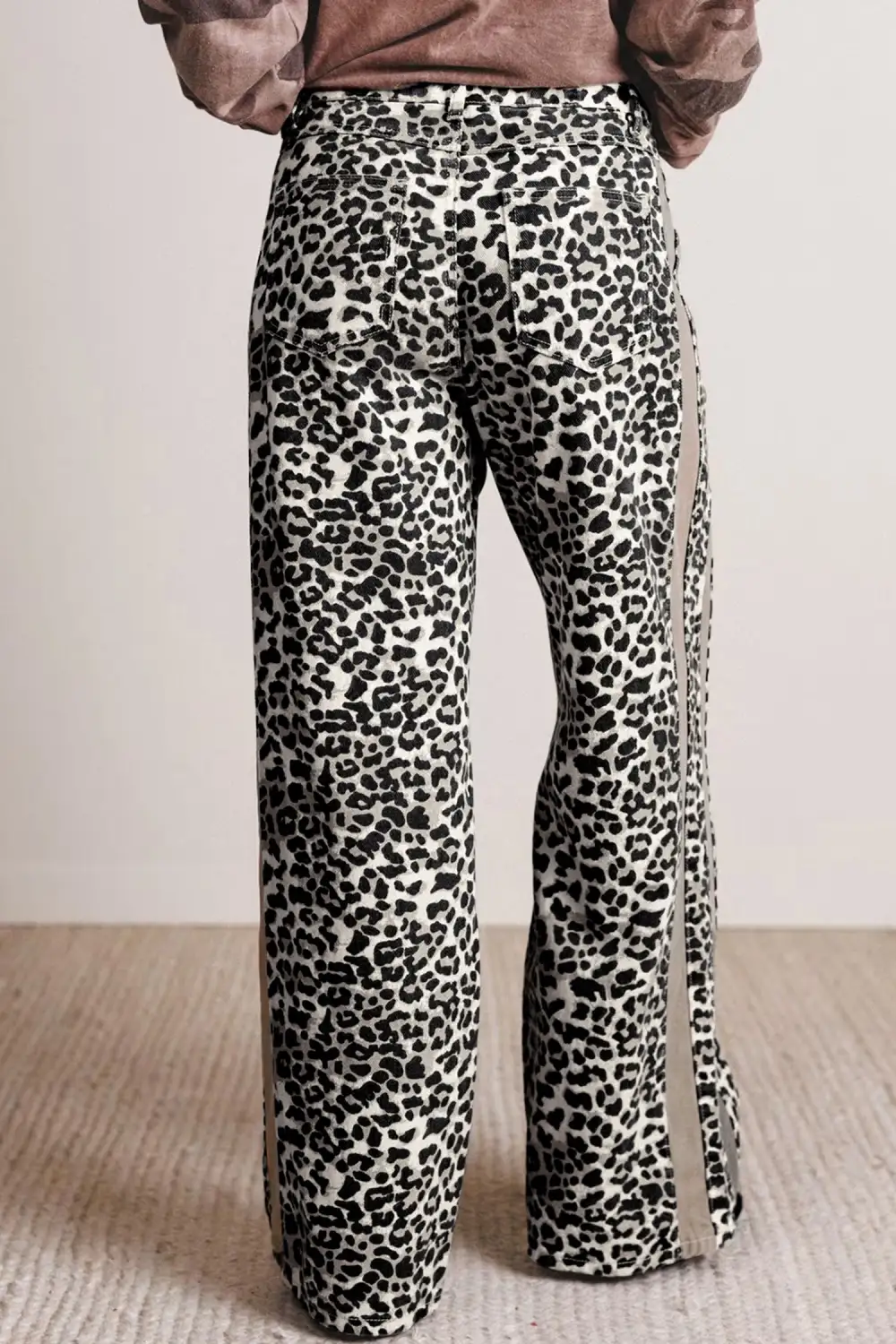 Women's Leopard Print Drawstring Waist Straight Leg Jeans