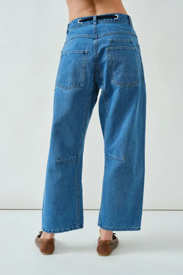 Women's Eyelet-Waist Barrel Denim Pants