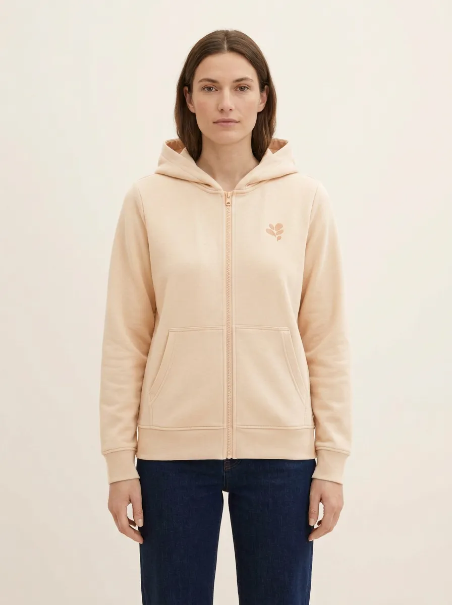 Women's Leaf-Embroidered Full-Zip Patch-Pocket Hoodie