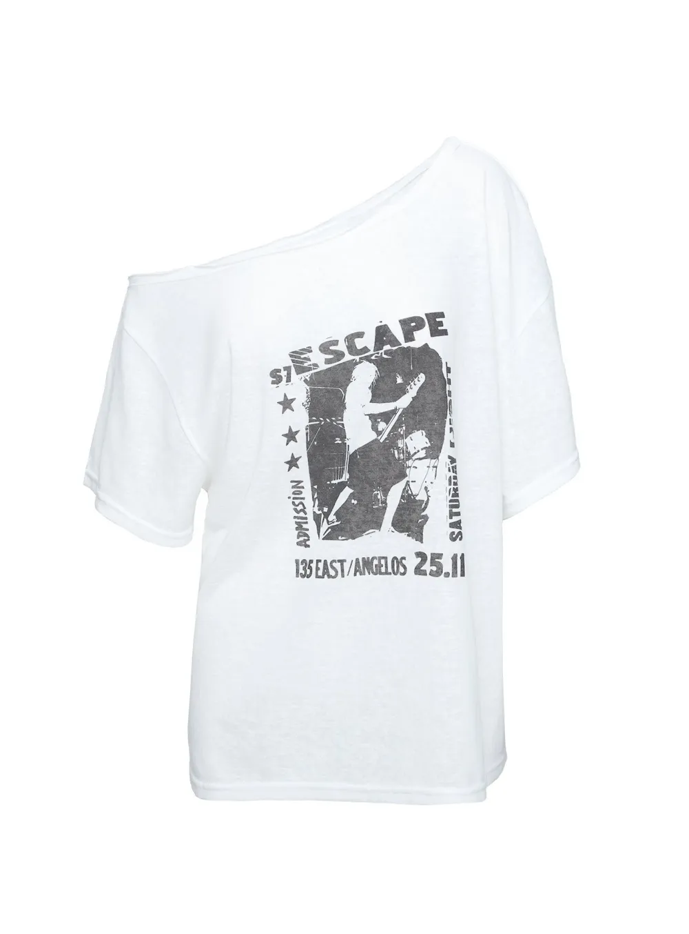 White Off-Shoulder Oversized Graphic Tee