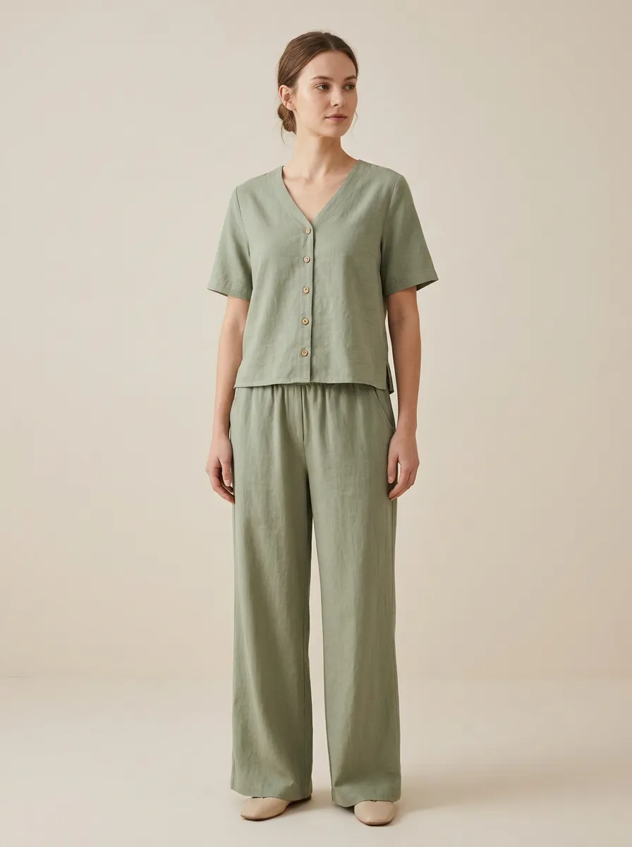 Easy-Wear Short-Sleeve Button-Down Women's V-Neck Shirt