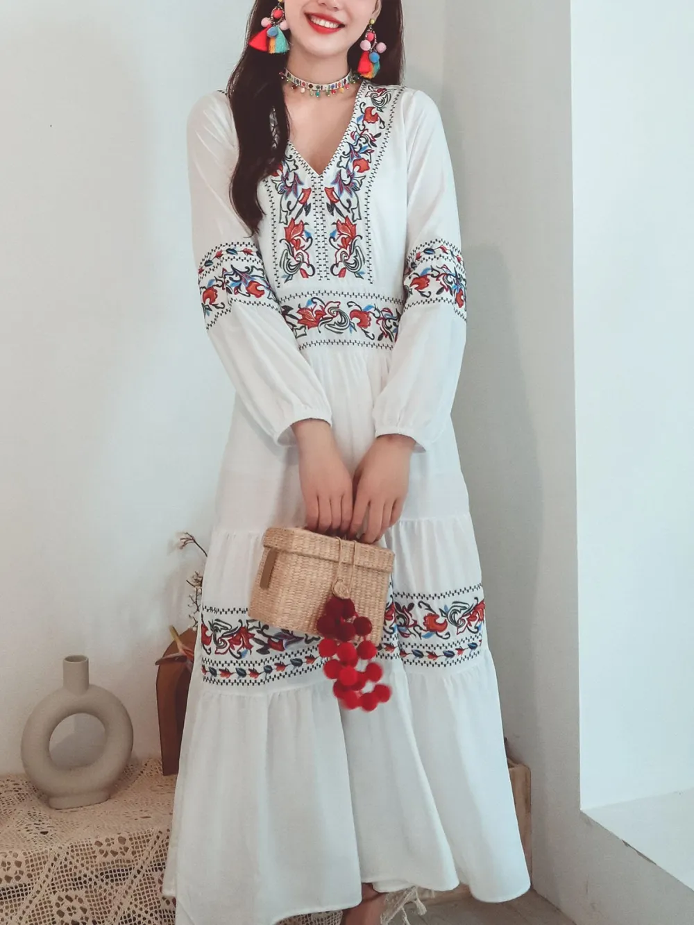 Floral Embroidered Boho Maxi Dress