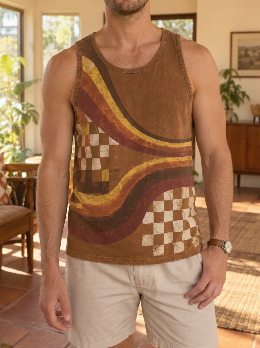 Men's Retro S Checkered Wave Tank Top