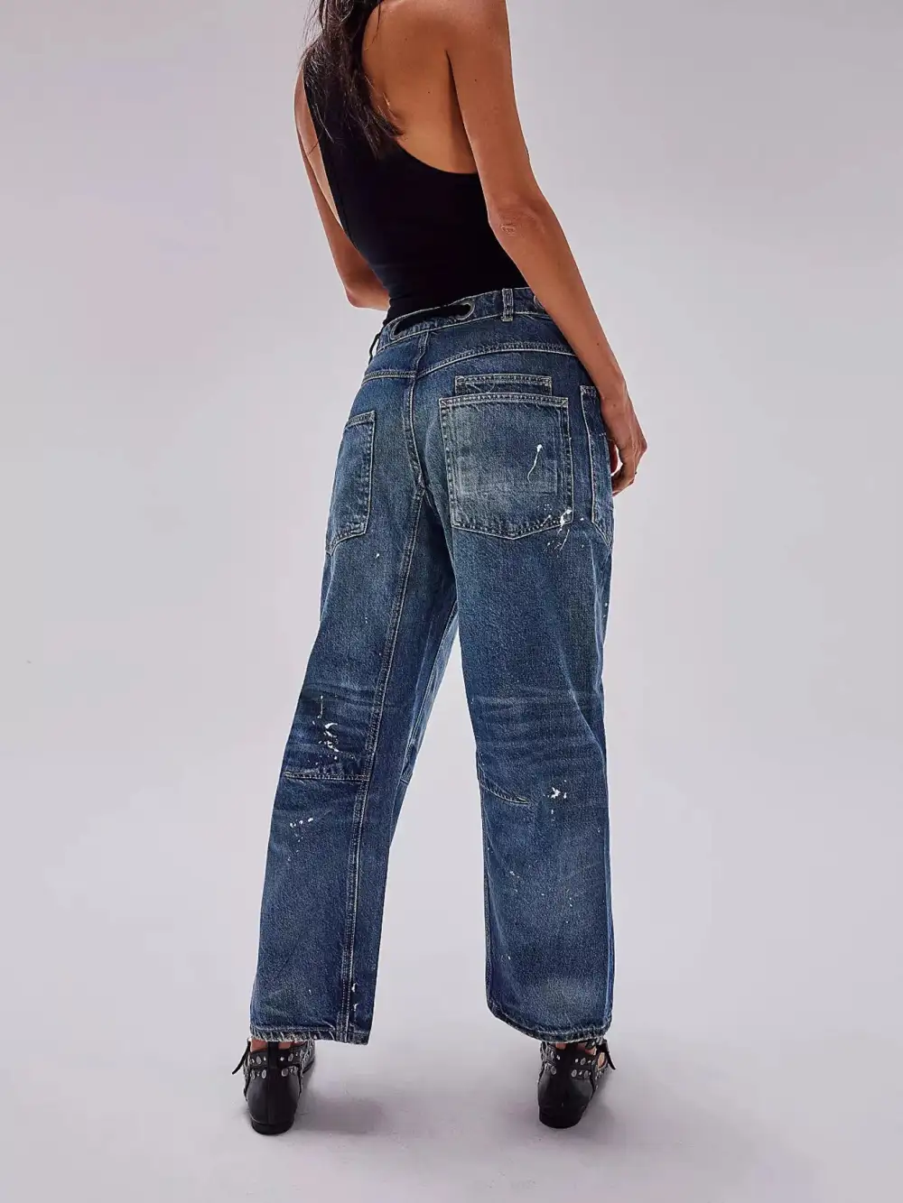 Tailored Wide Leg Washed Denim Jeans