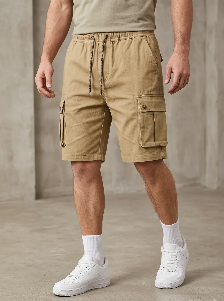 Versatile Multi-Pocket Drawstring Cargo Shorts