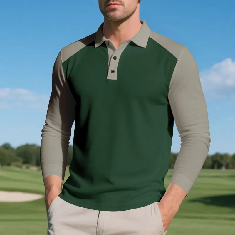 Button Placket Raglan Sleeve Long Sleeve Athletic Polo Shirt