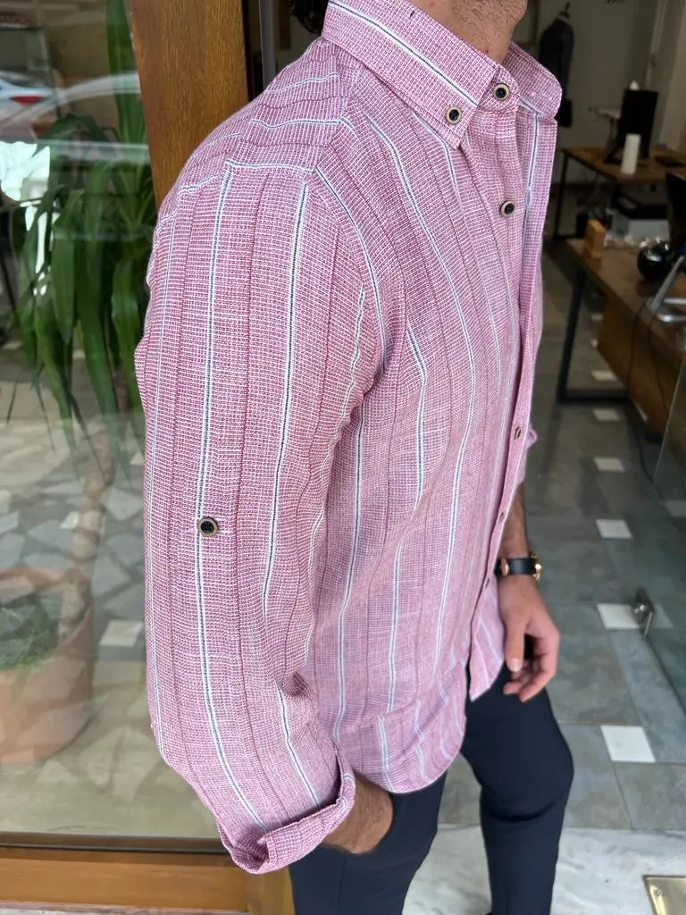 Polished Long Sleeve Slim Fit Striped Cotton Casual Shirt