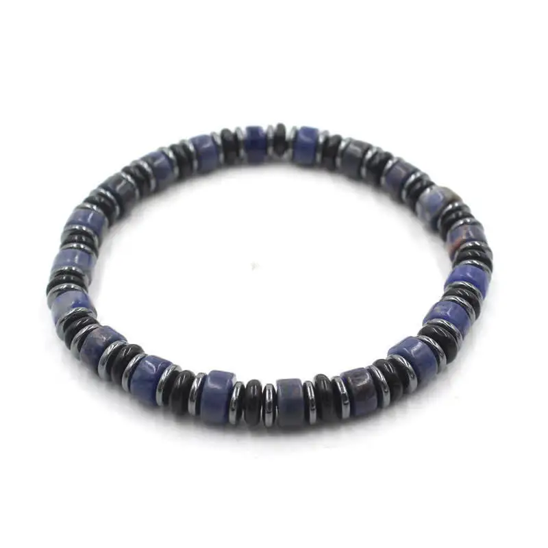Obsidian Hematite Hand Polished Ethnic Flat Bead Bracelet