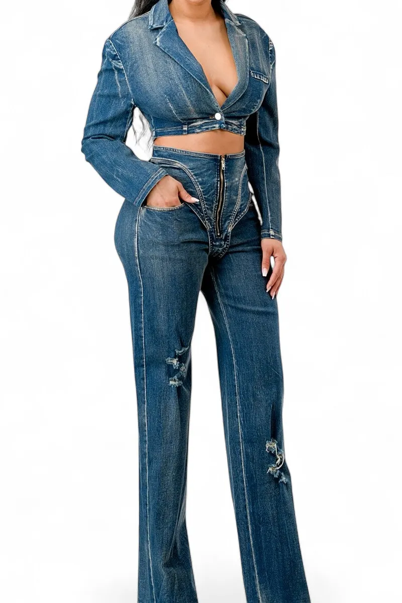Women's Denim Two Piece Set