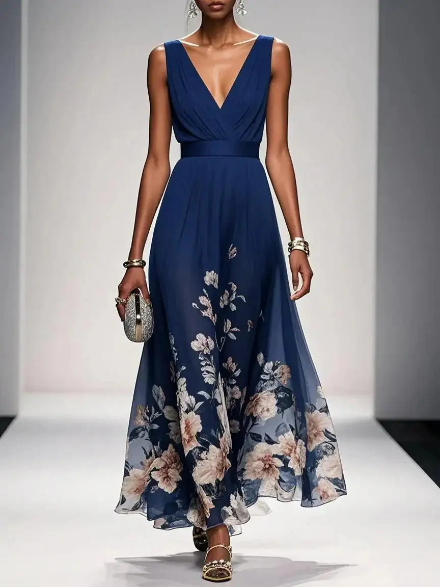  Floral Chiffon Maxi Dress