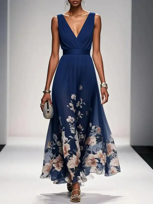  Floral Chiffon Maxi Dress