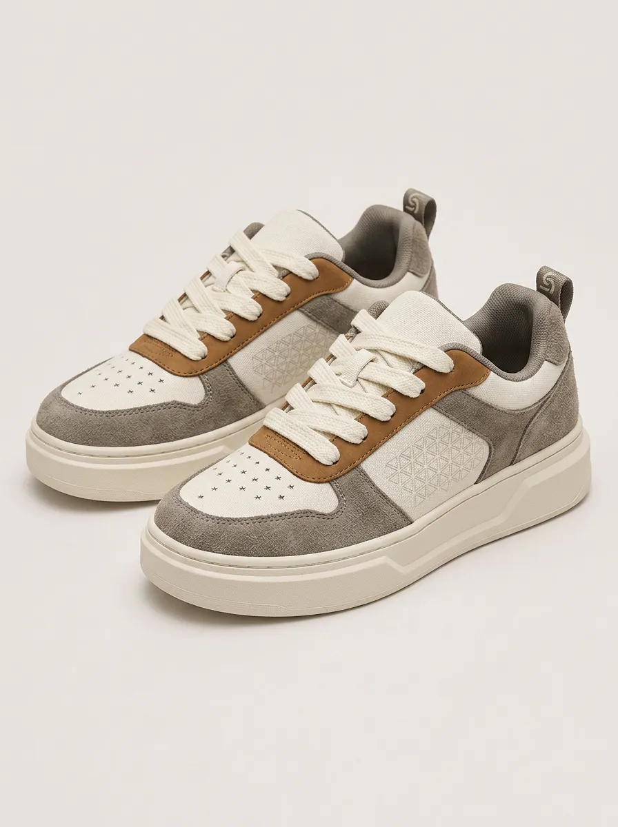 Men's Street Casual Geometric Pattern Suede Patchwork Printed Sneakers