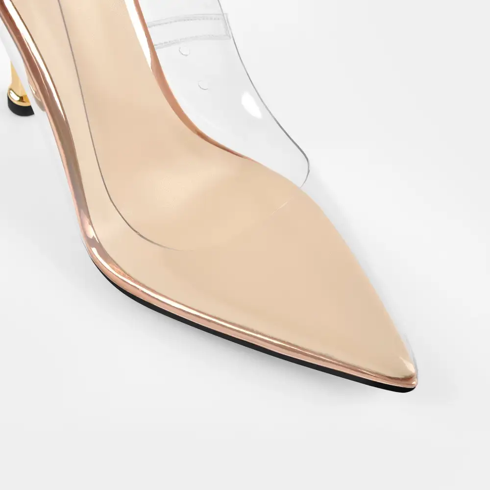 Rhinestone Pointed Toe Metal Heel Chain Accent Pumps