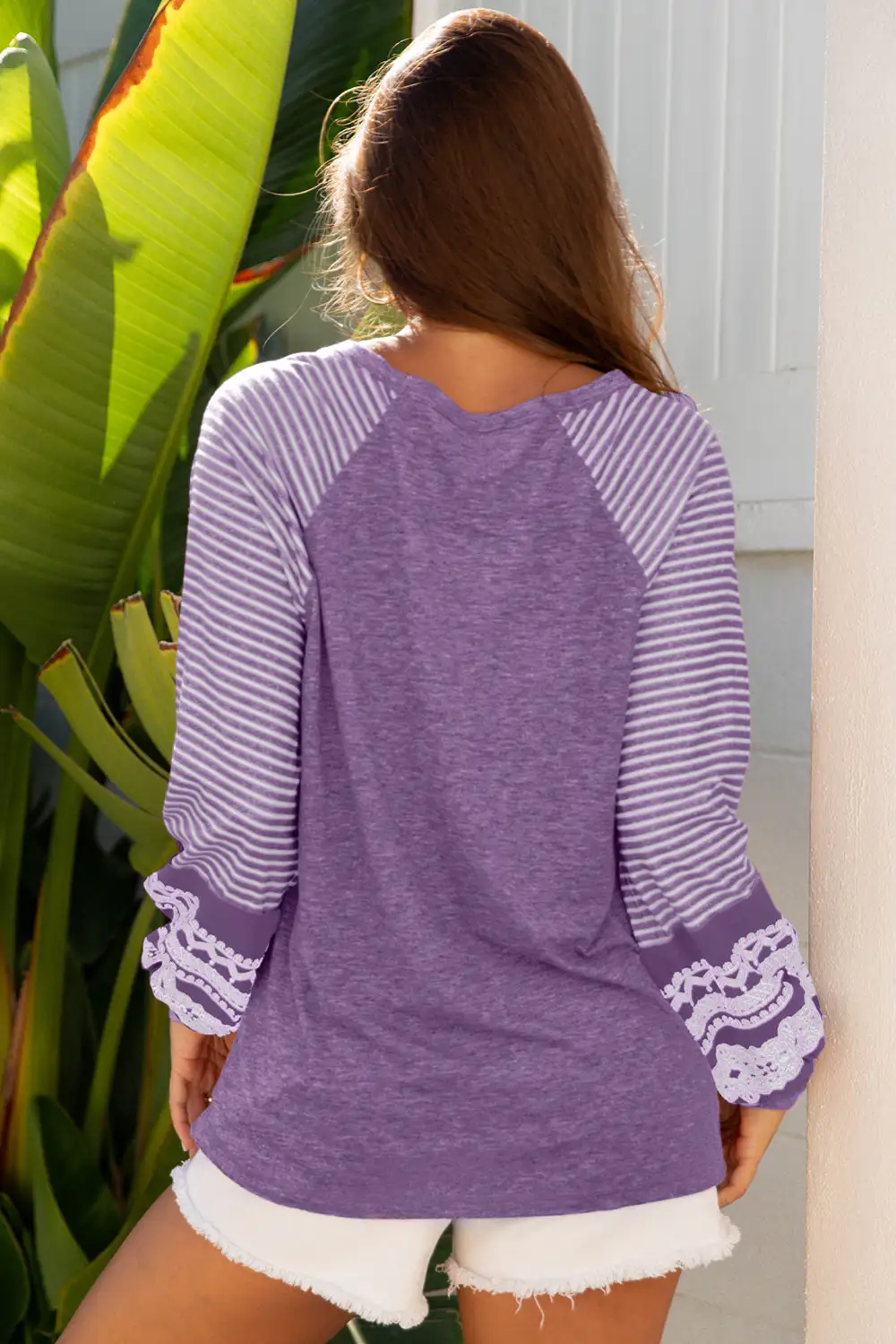 Women's Striped Long Sleeve Raglan Sleeve Top