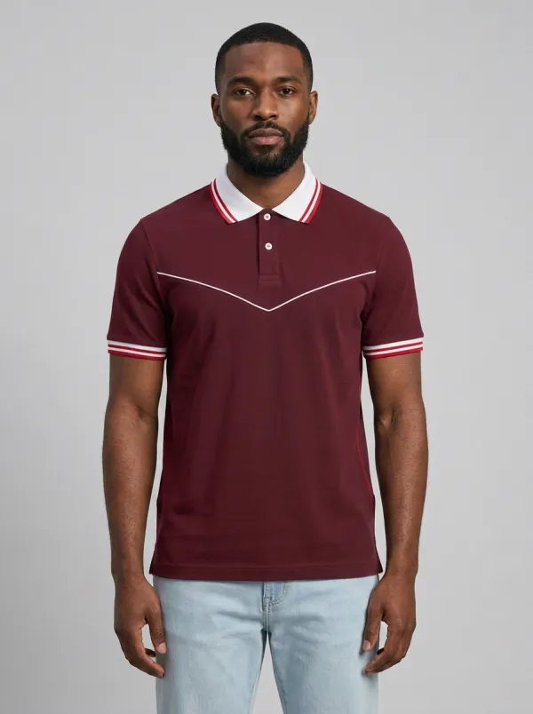 Men's Casual Sporty V-Stripe Contrast Trim Polo Shirt