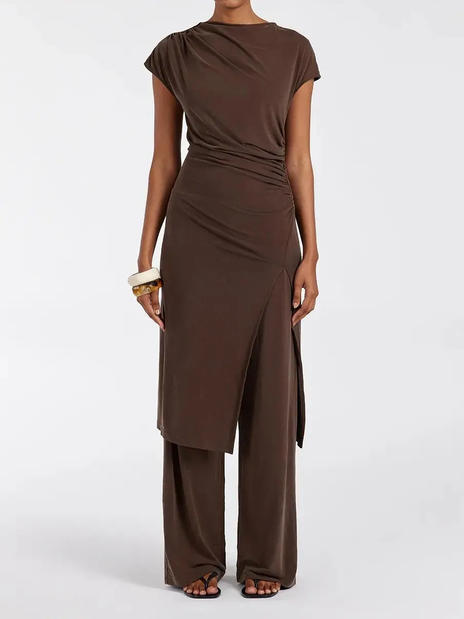 BITTER CHOC DRAPED TUNIC TOP