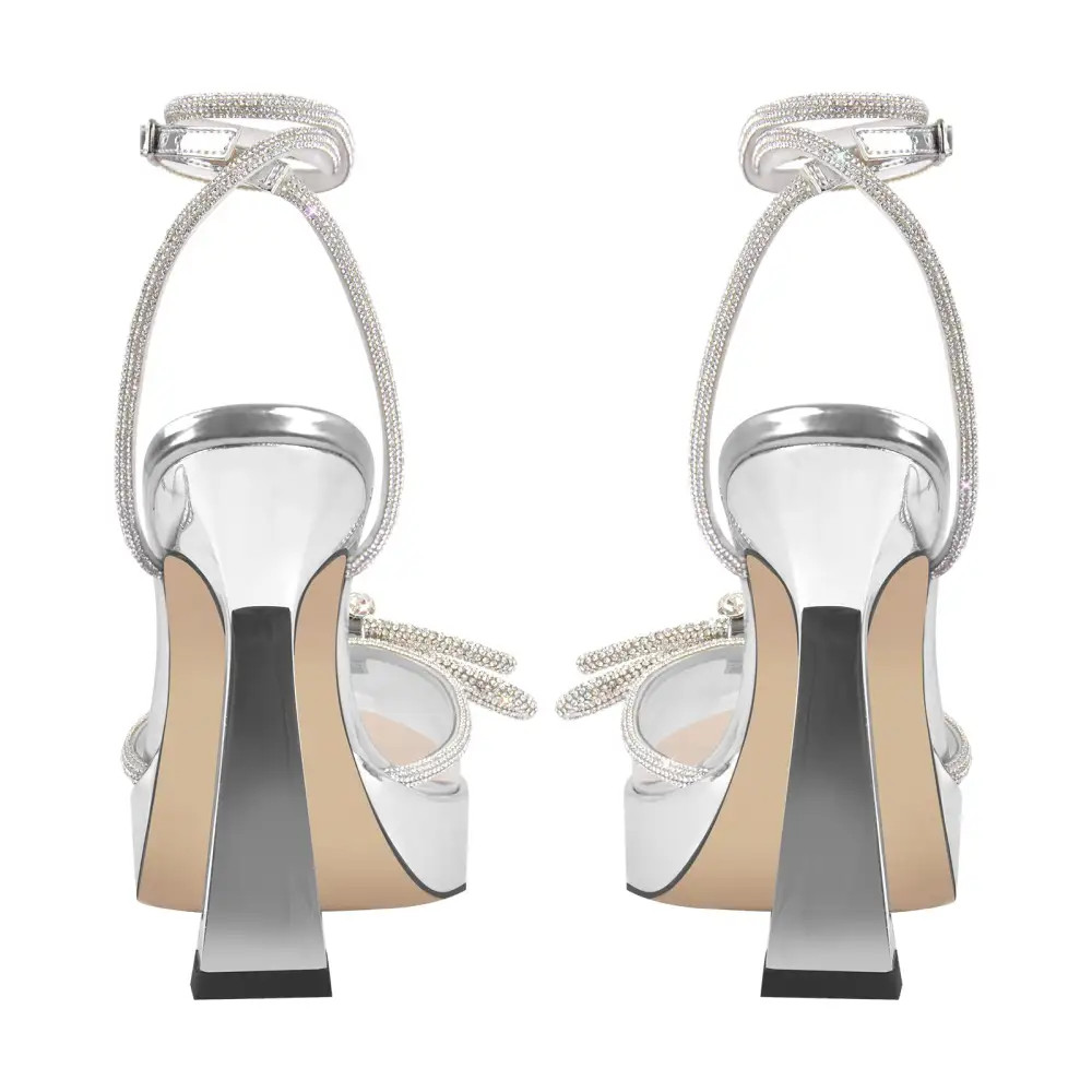 Rhinestone Pointed Toe Low Platform Chunky Heel Pumps