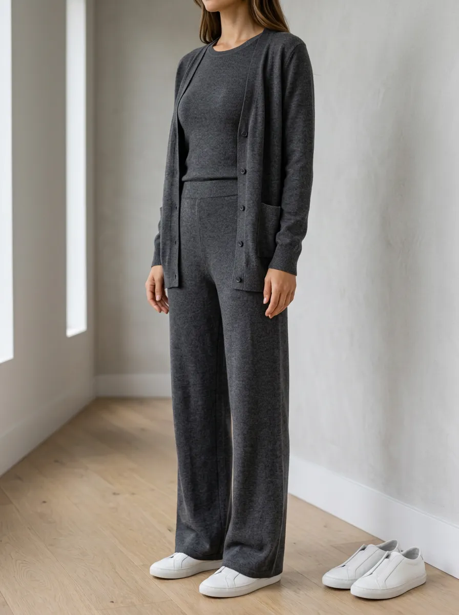 Women's Wardrobe Ready Knit Cardigan Tank Top And Pants Matching Set