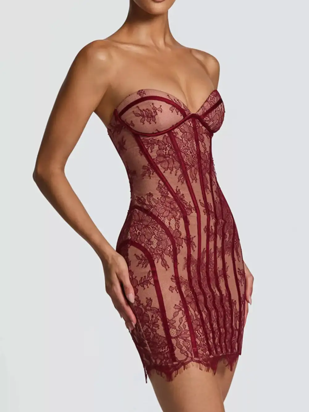 Lace Detail Tube Mini Dress