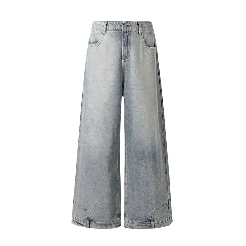 Wide-Leg Patchwork Washed Jeans