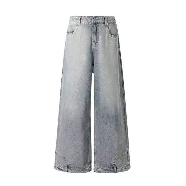Wide-Leg Patchwork Washed Jeans