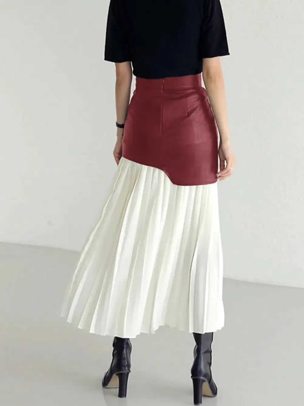 Softened Pleated Patchwork Skirt