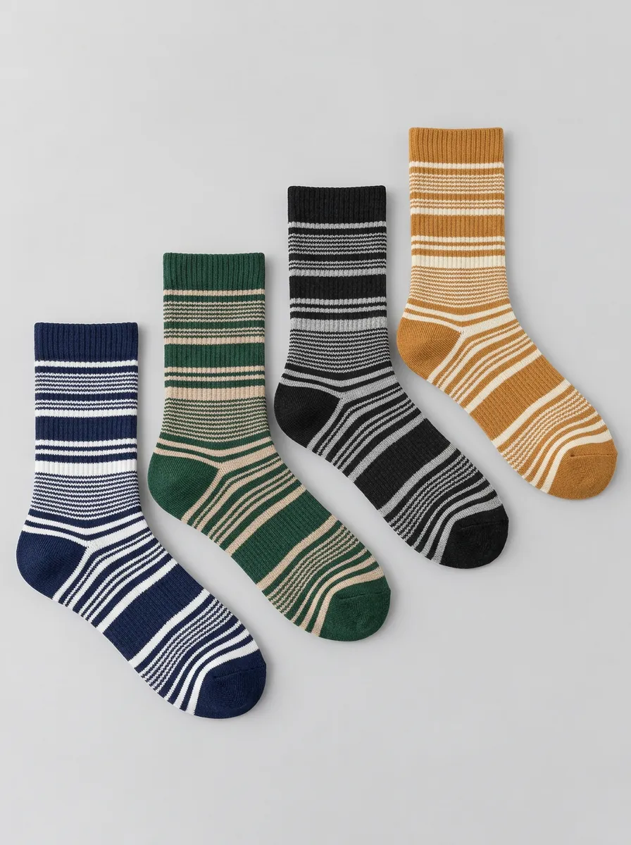 Men's 4-Pack Vintage Striped Pattern Knitted Cotton Socks