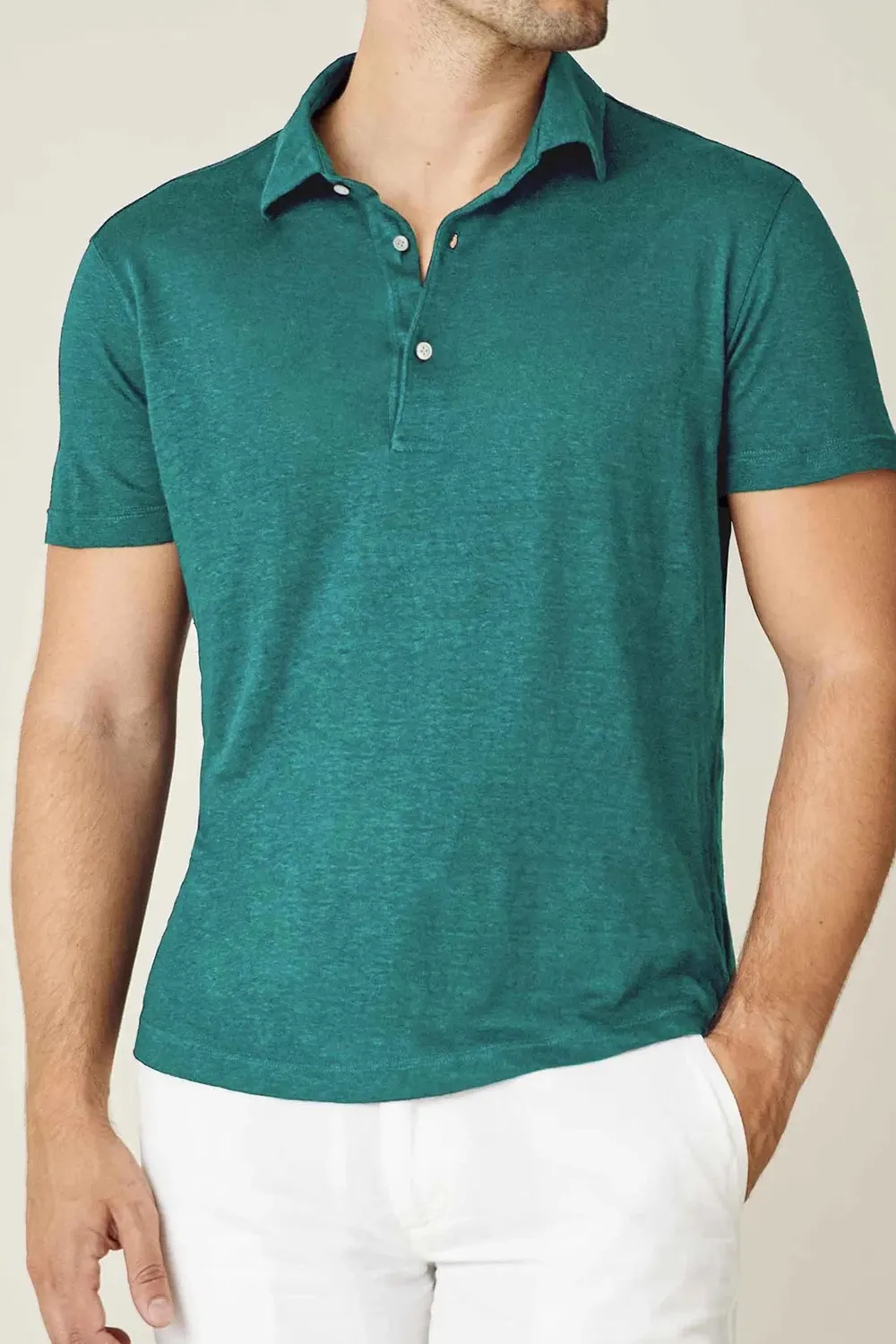 Breathable Polo Linen Jersey-Green