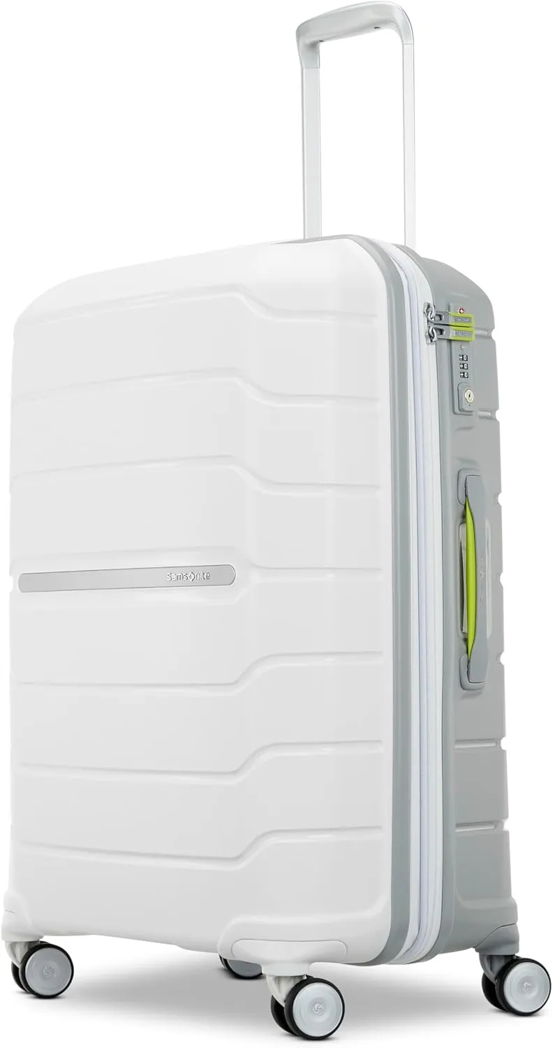 Samsonite Freeform Hardside Carry-On Luggage with Spinner Wheels - Hardshell Suitcase - TSA, Airline-Approved - Expandable Hard Shell, Smooth Rolling Wheels for Lightweight Travel - White/Grey