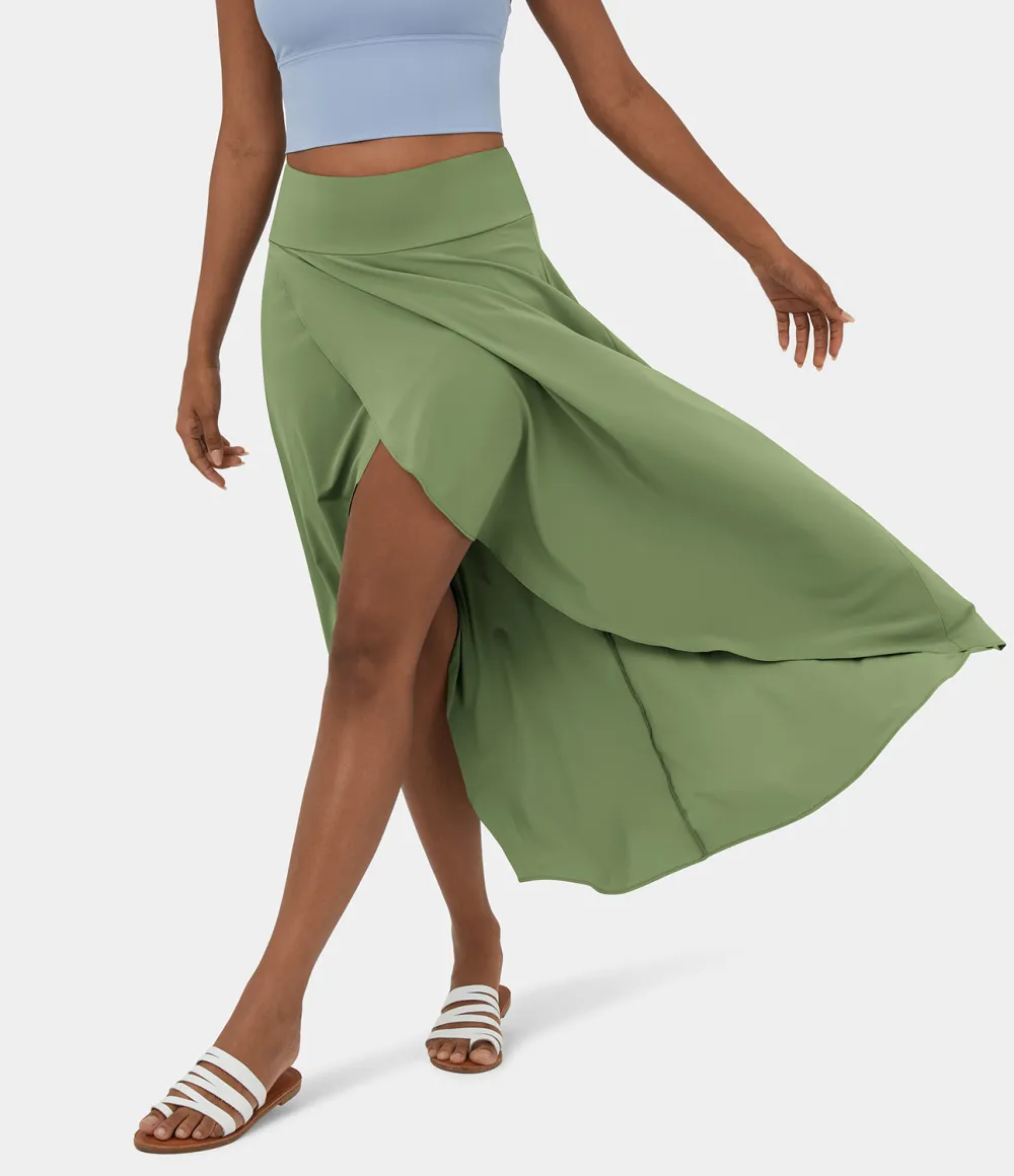Breezeful High Waisted High Low Ruffle 2-in-1 Flowy Quick Dry Casual Regular Maxi Skirt