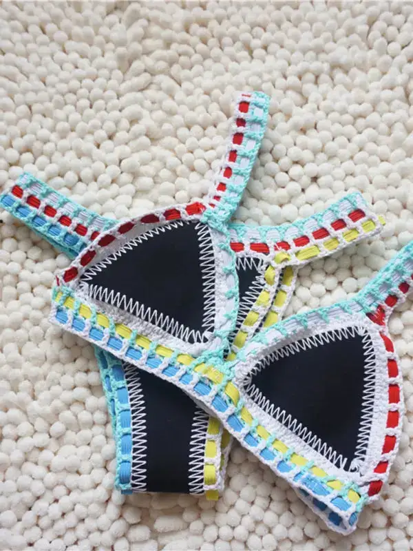 Handwoven Colorful Bikini Top Swim Set