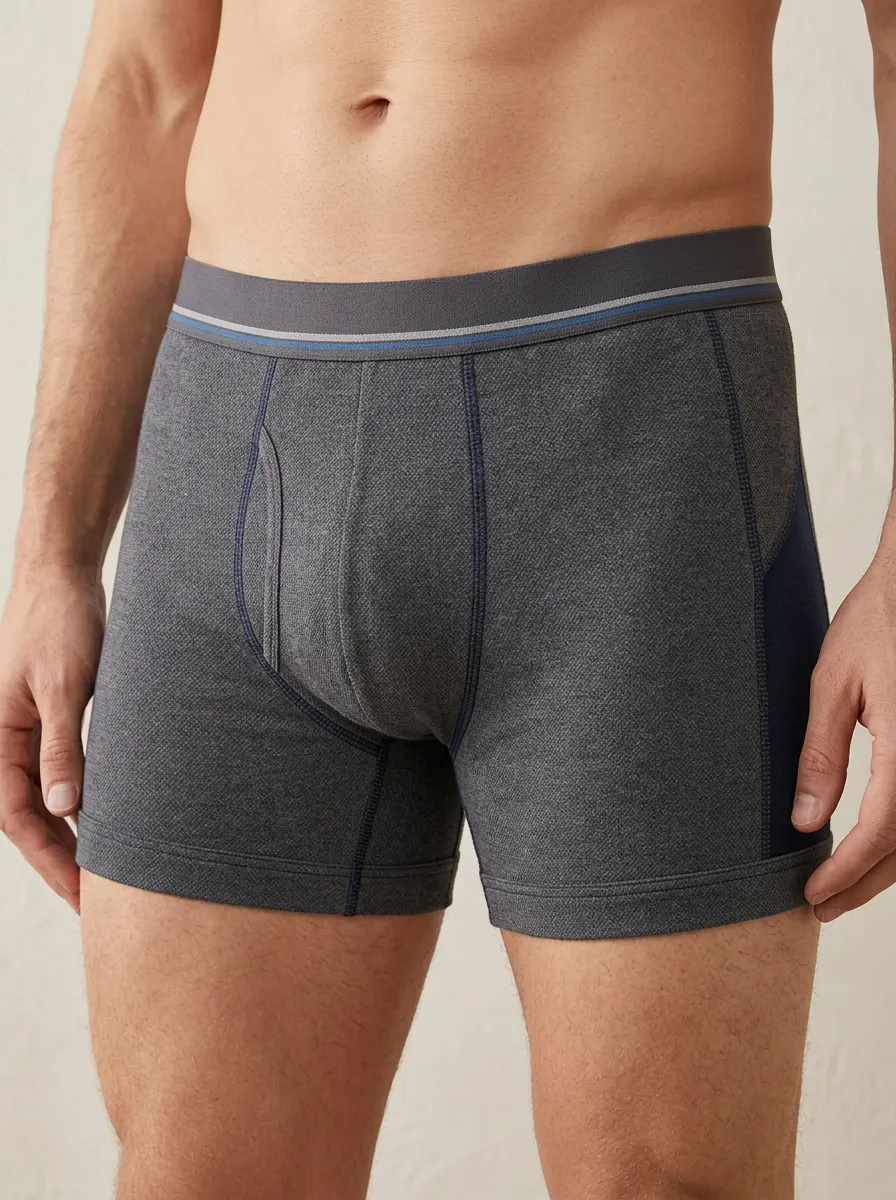 Men's Charcoal Grey Textured Contrast Panel Boxer Briefs
