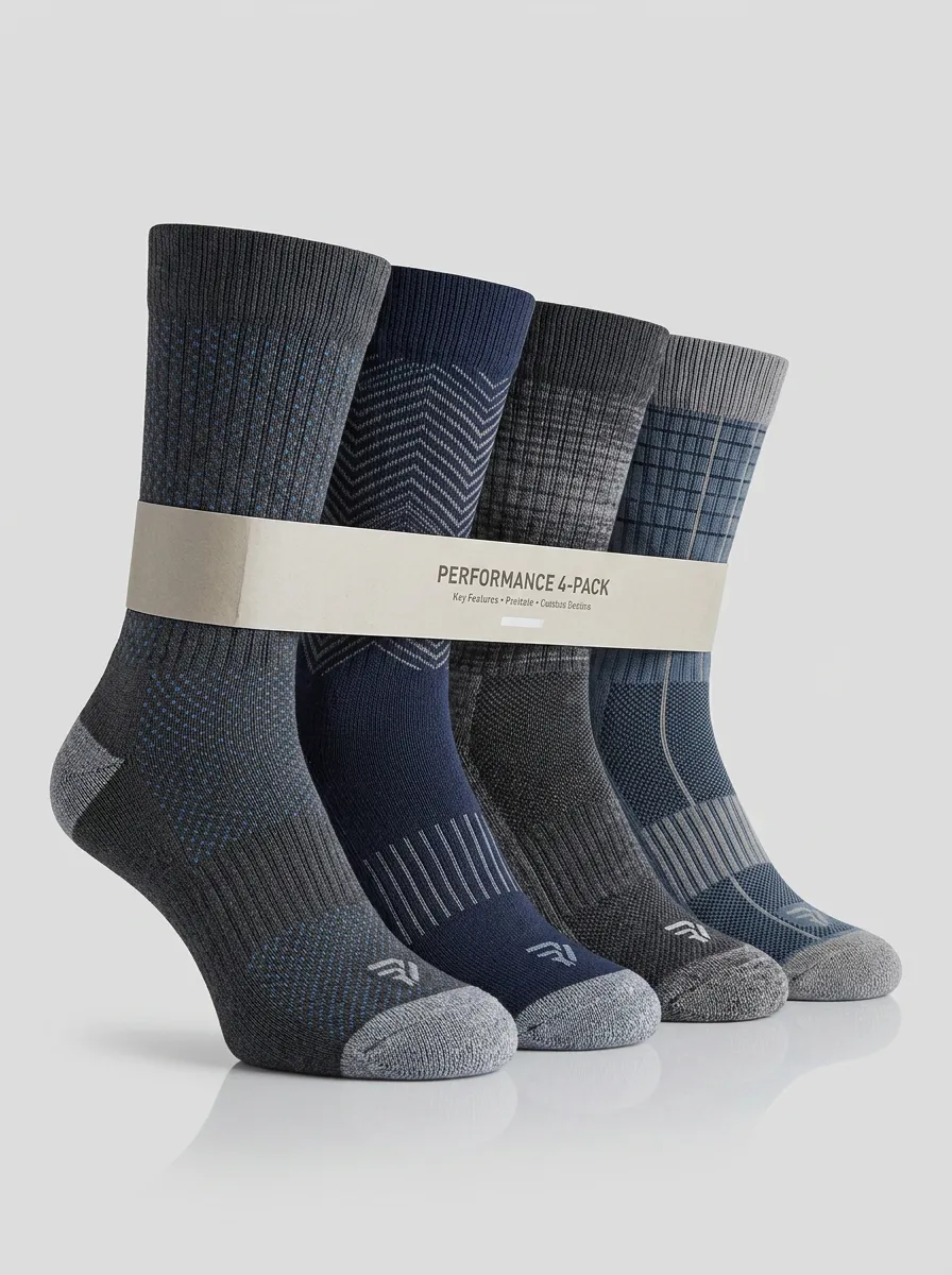 Minimal Geometric Men's Four-Pair Long Socks