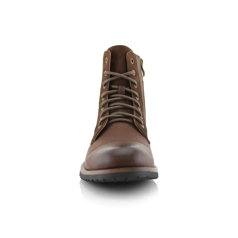 Suede Faux-Leather Cap-Toe Combat Boots