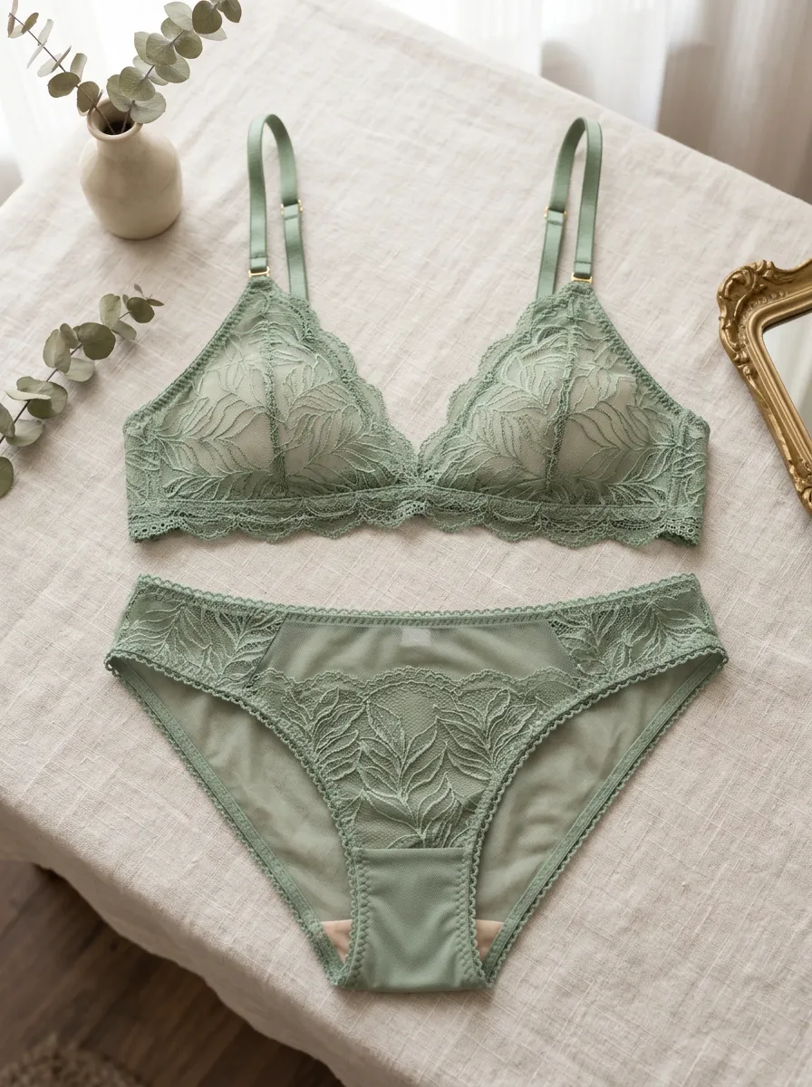 Women's Floral Lace Embroidered Leaf Lingerie Set