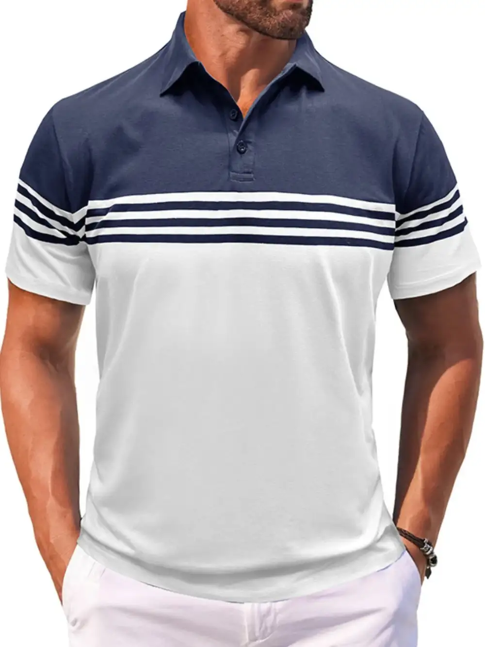 Striped Contrast Detail Collared Polo Shirt