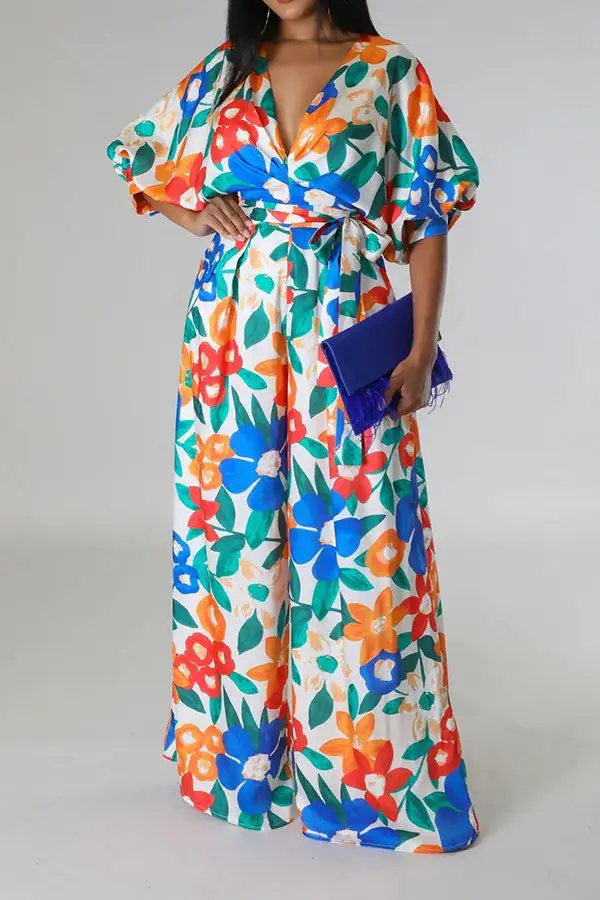 Floral Print Belted Wide-Leg Jumpsuit